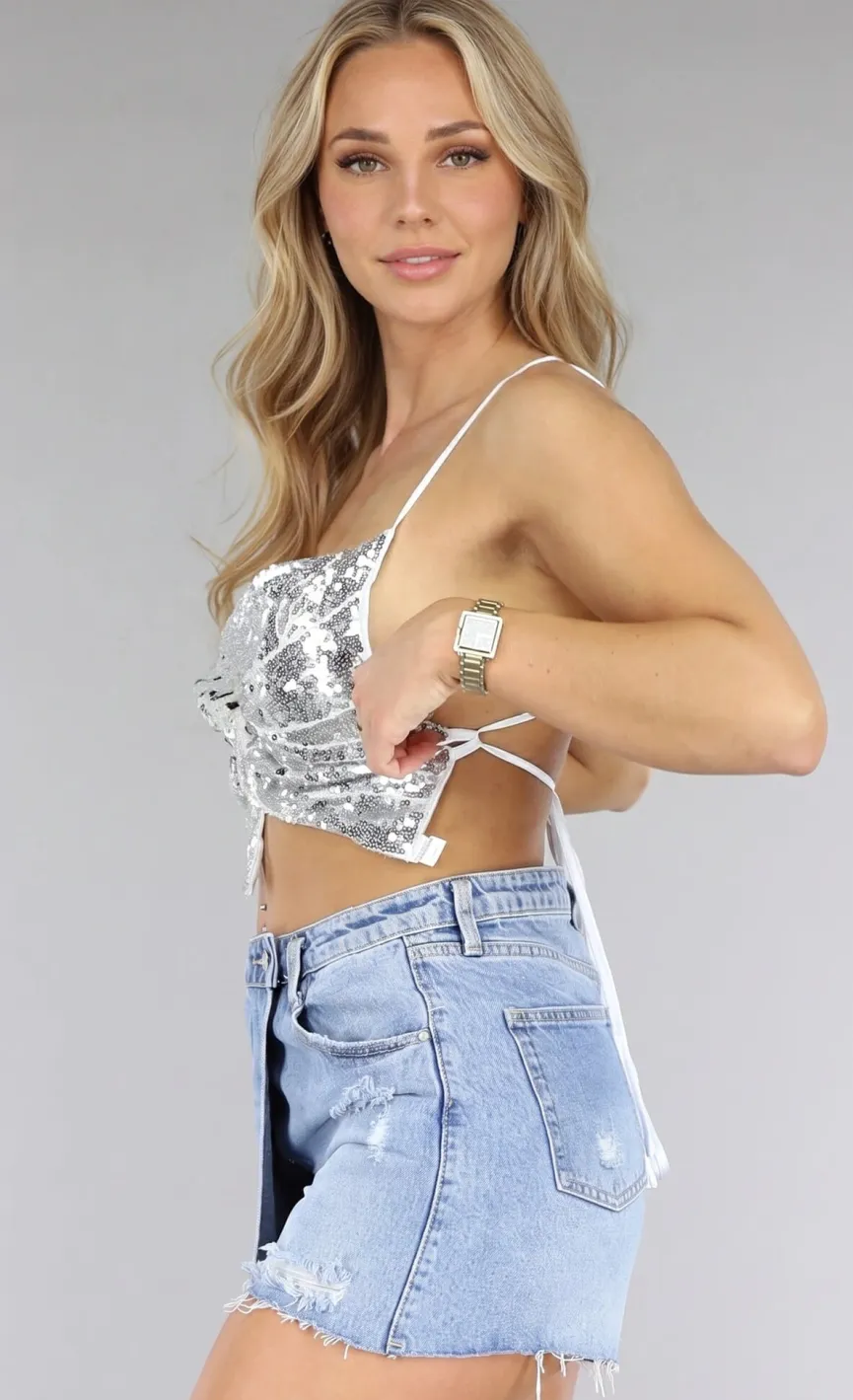 Zilveren Glitter Vlinder Top