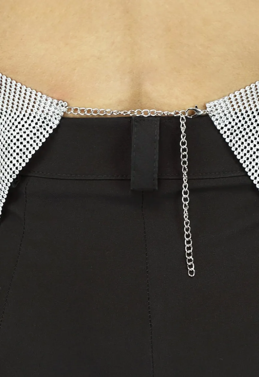 Zilveren Halter Glitter Chain Top met Open Rug