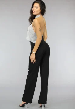 Zilveren Halter Glitter Chain Top met Open Rug