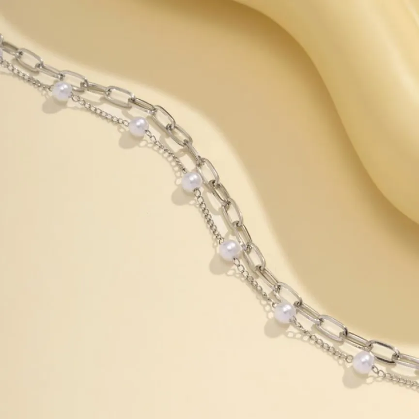 Zilveren Heup Bodychain met Schakels en Parels