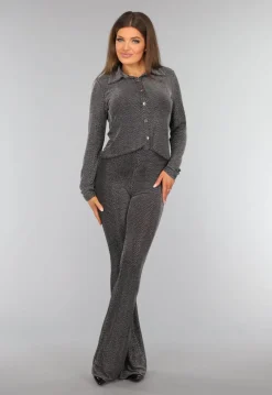 Zilveren Lange Mouwen Blouse met Glitter