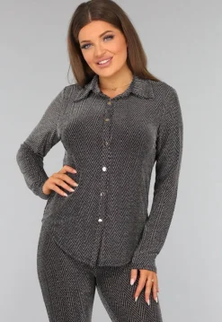 Zilveren Lange Mouwen Blouse met Glitter