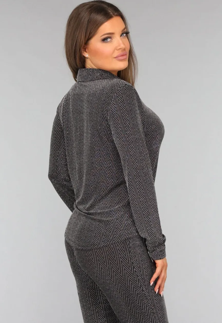 Zilveren Lange Mouwen Blouse met Glitter