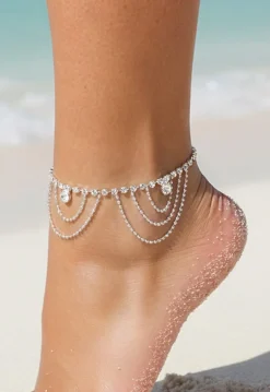 Zilveren Layered Stainless Enkelbandje met Glitter Steentjes