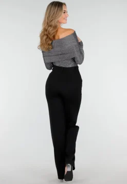 Zilveren Off Shoulder Top met Lange Mouwen