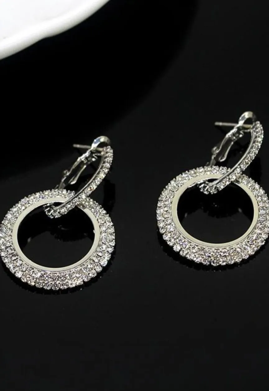 Zilveren Ronde Stainless Strass Oorbellen