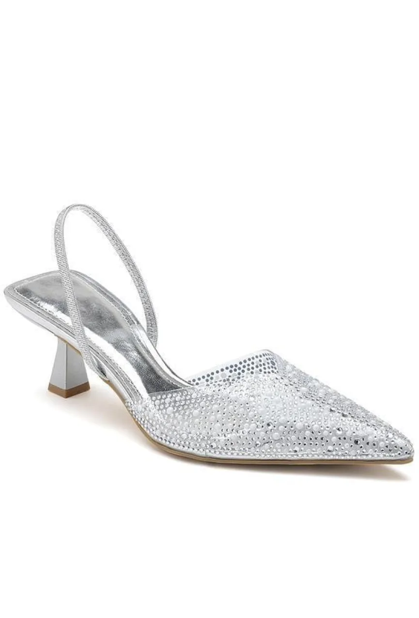 Zilveren Slingback Pumps met Strass
