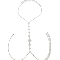 Zilveren Square Hals Bodychain met Strass