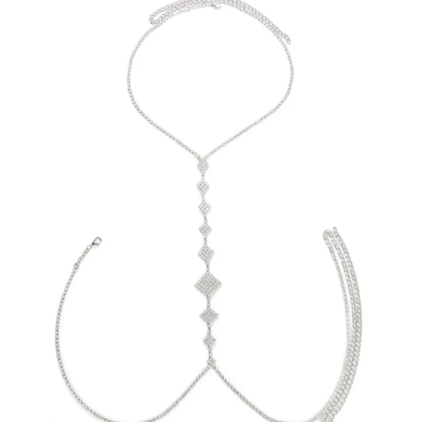 Zilveren Square Hals Bodychain met Strass
