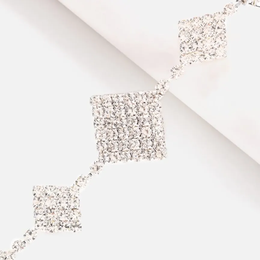 Zilveren Square Hals Bodychain met Strass