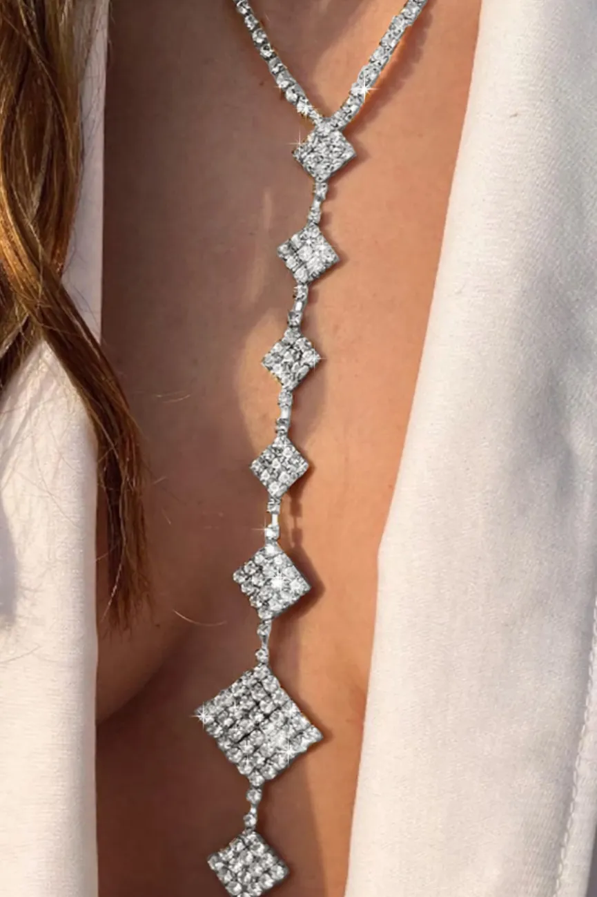 Zilveren Square Hals Bodychain met Strass