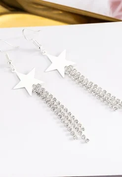 Zilveren Sterren Oorbellen met Strass Fringe