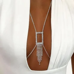 Zilveren Strass Bodychain met Waterval Detail