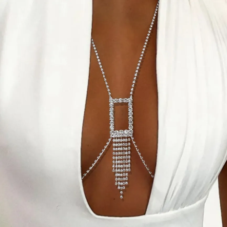 Zilveren Strass Bodychain met Waterval Detail