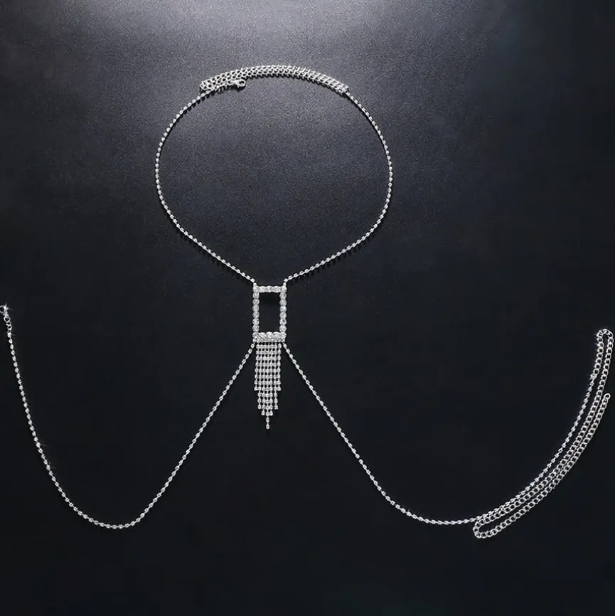 Zilveren Strass Bodychain met Waterval Detail