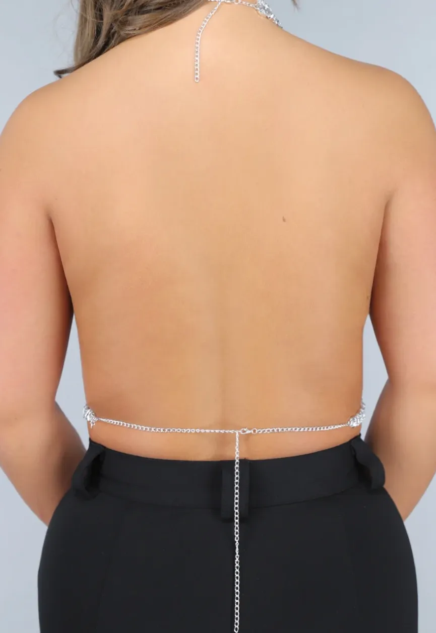 Zilveren Strass Bodychain met Choker
