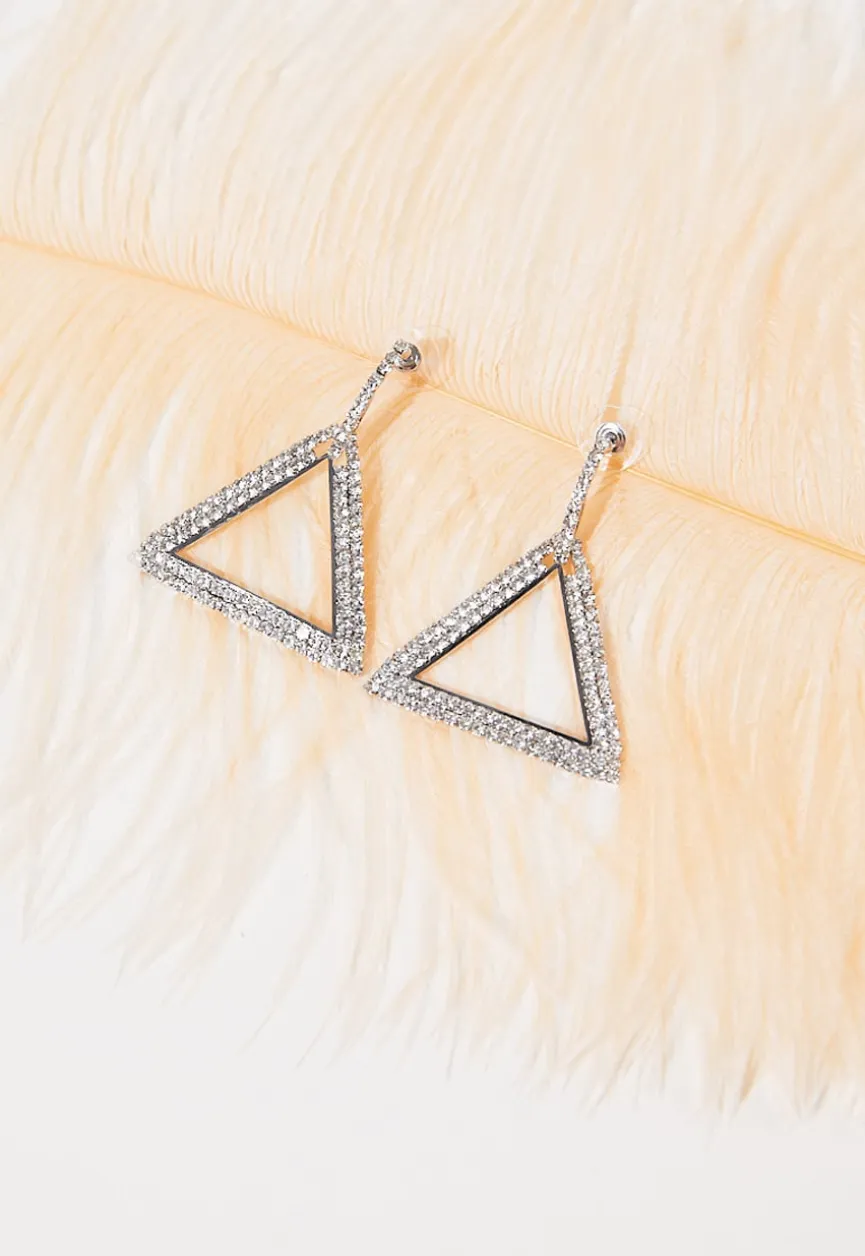 Zilveren Triangle Stainless Strass Oorbellen