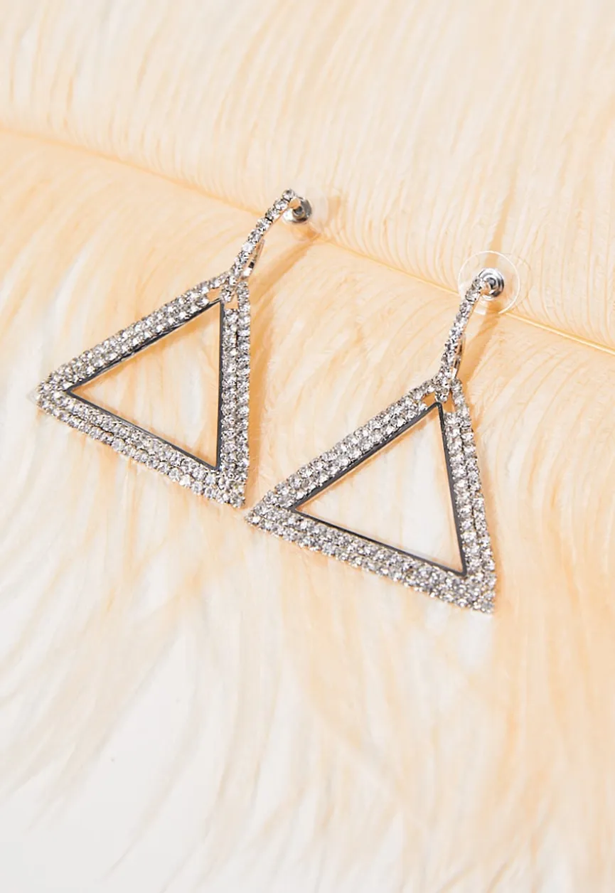 Zilveren Triangle Stainless Strass Oorbellen