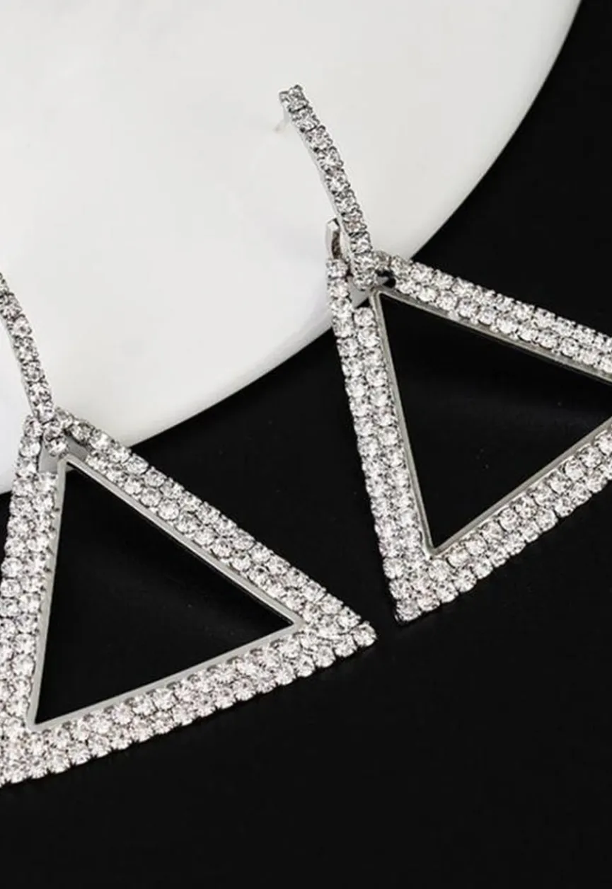 Zilveren Triangle Stainless Strass Oorbellen