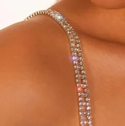 Zilveren Verstelbare BH Band met Dubbele Strass