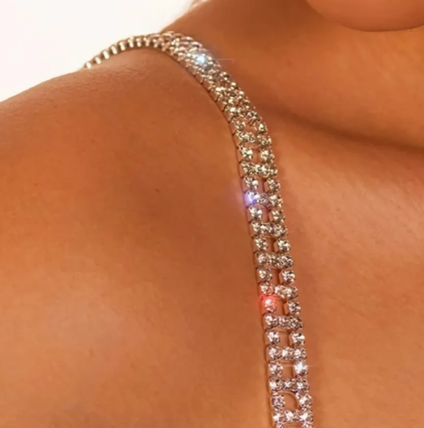 Zilveren Verstelbare BH Band met Dubbele Strass