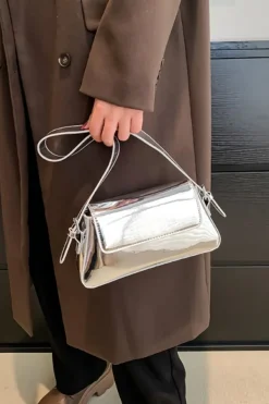 Zilveren Verstelbare Metallic Schoudertas