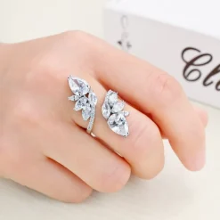 Zilveren Verstelbare Strass Ring met Druppels