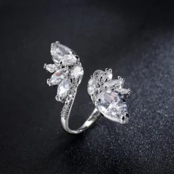 Zilveren Verstelbare Strass Ring met Druppels