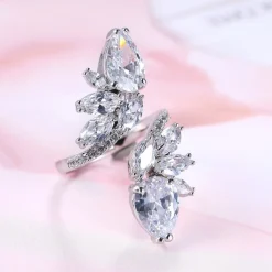 Zilveren Verstelbare Strass Ring met Druppels