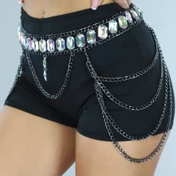 Zilveren Waist Body Chain met Grote Strass Stenen
