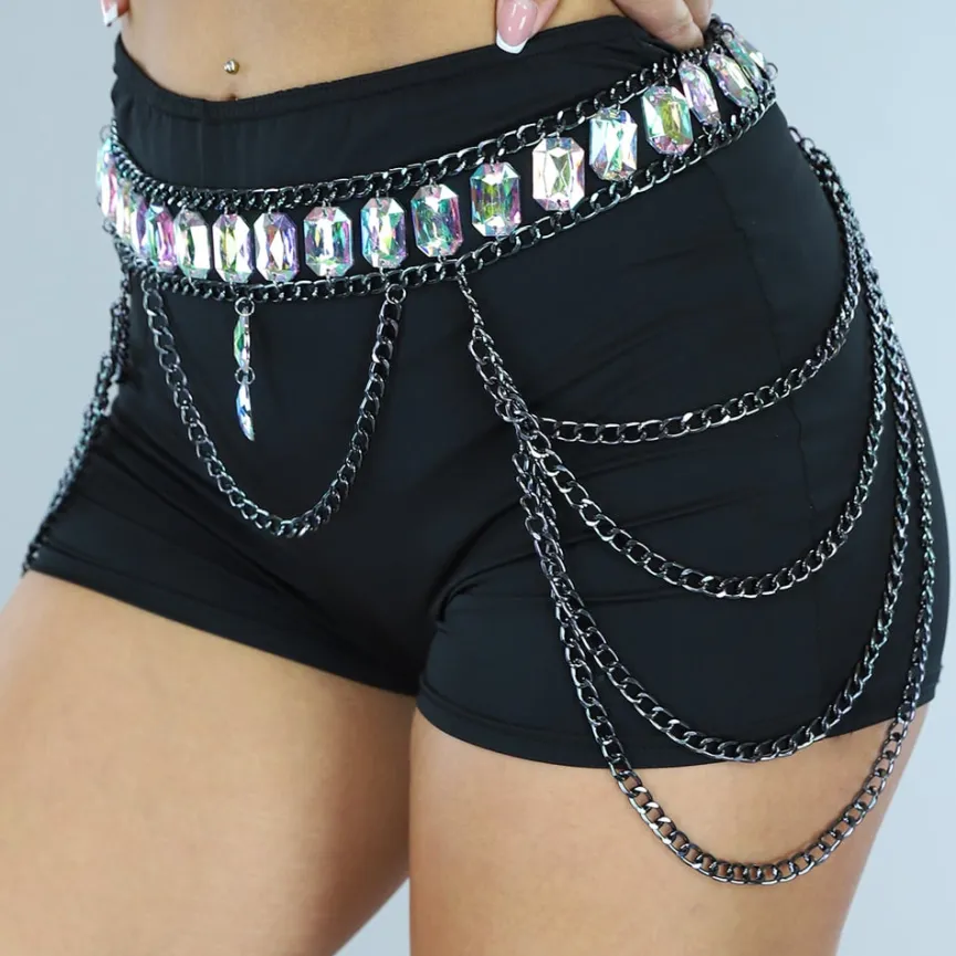 Zilveren Waist Body Chain met Grote Strass Stenen