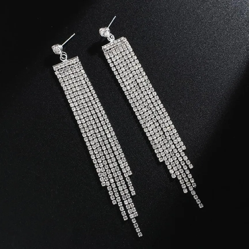 Zilveren Waterval Oorbellen met Strass
