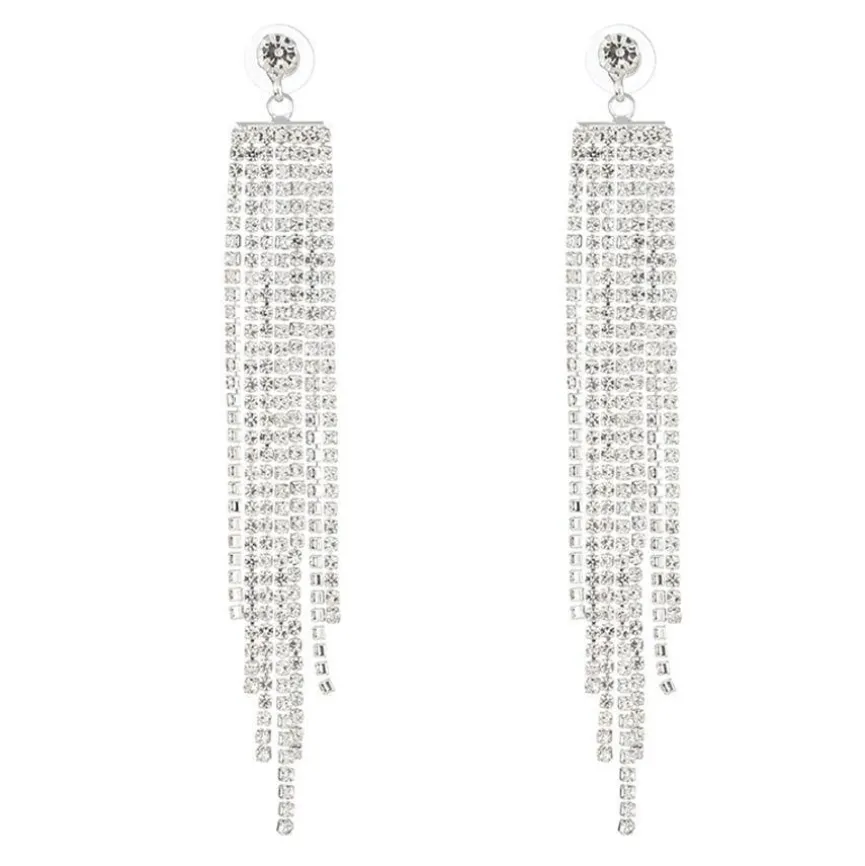 Zilveren Waterval Oorbellen met Strass