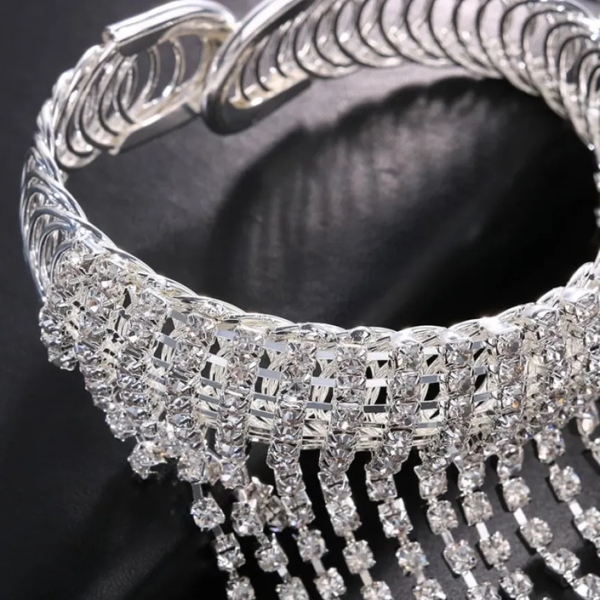Zilveren Waterval Strass Armsieraad