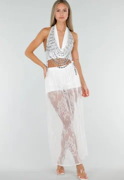 Zilverkleurige Bodychain met Strass Stenen en Kettingen