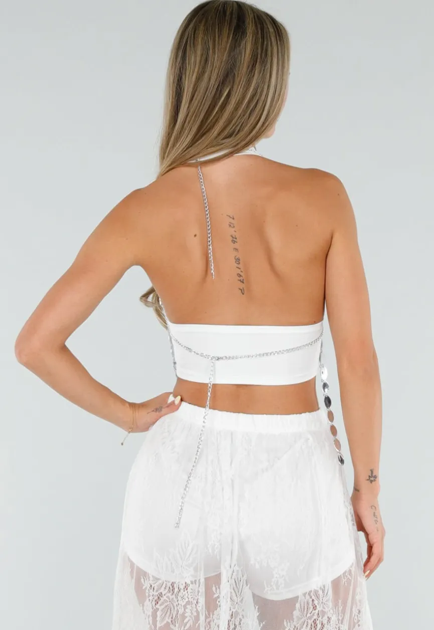 Zilverkleurige Bodychain met Strass Stenen en Kettingen
