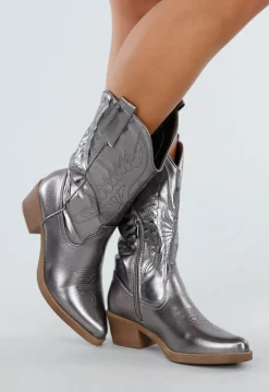 Zilverkleurige Cowboylaarzen met Metallic Look en Rits