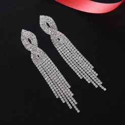 Zilverkleurige Oorbellen met Kwastjes van Strass
