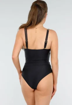 Zwart Badpak met Gouden Accenten en Comfortabele Pasvorm