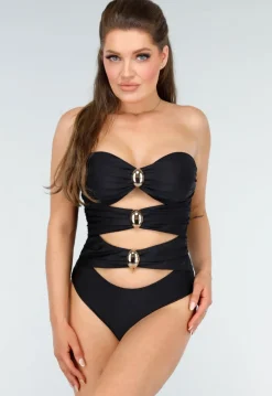 Zwart Badpak met Gouden Accenten en Comfortabele Pasvorm