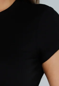 Zwart Basic Stretch T-Shirt met Korte Mouwen