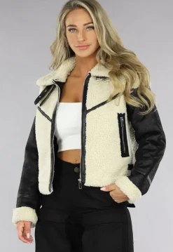 Zwart/Beige Teddy Lammy Coat