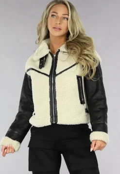 Zwart/Beige Teddy Lammy Coat