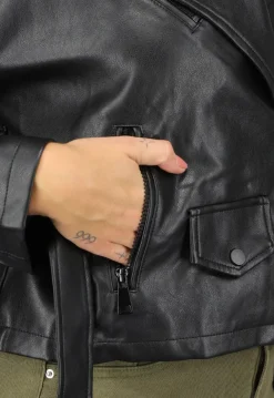 Zwart Biker Jack met Riem Details