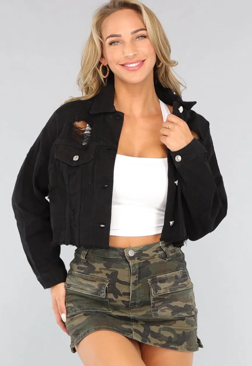 Zwart Cropped Denim Jasje