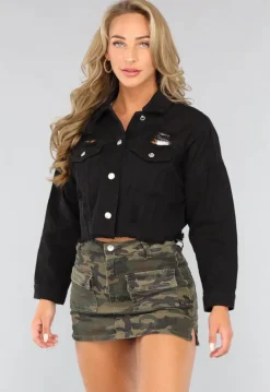 Zwart Cropped Denim Jasje