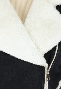Zwart Denim Gilet met Teddy Voering