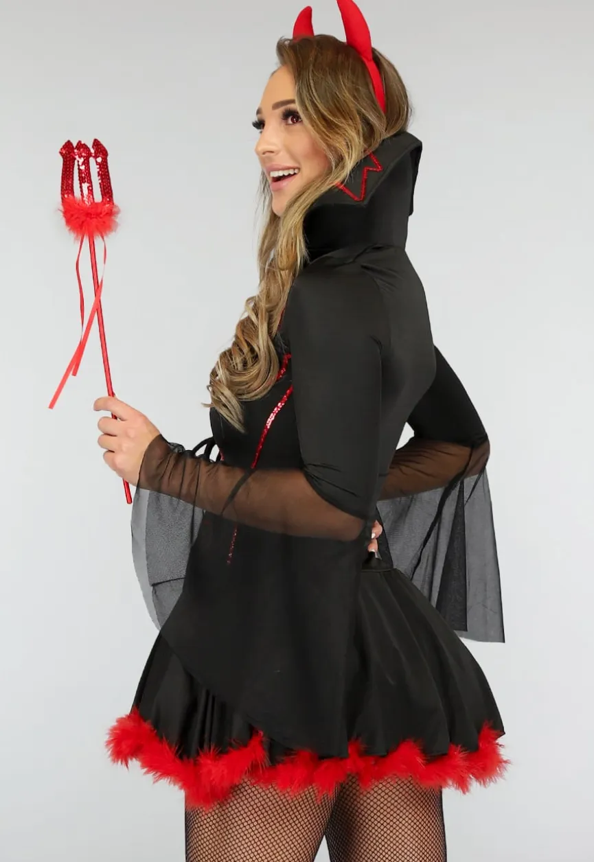 Zwart Duivel Dracula Kostuum met Veren