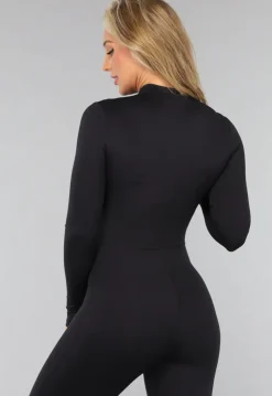 Zwarte Aansluitende Jumpsuit met Ritssluiting