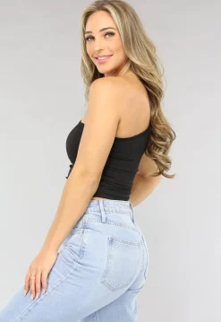 Zwarte Asymmetrische One Shoulder Top met Plooitjes